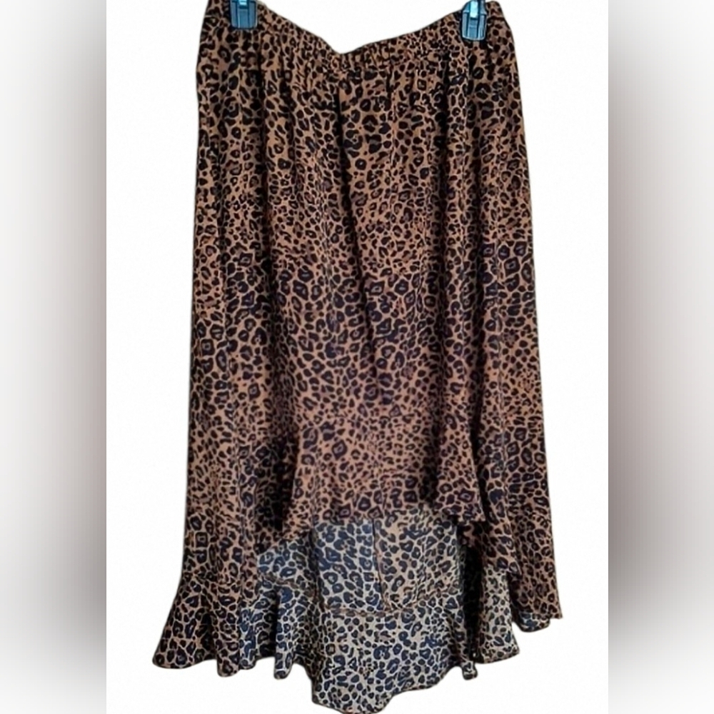 Ladies Baevely Leopard Print Midi Length Hi-Lo Skirt (Lg.)